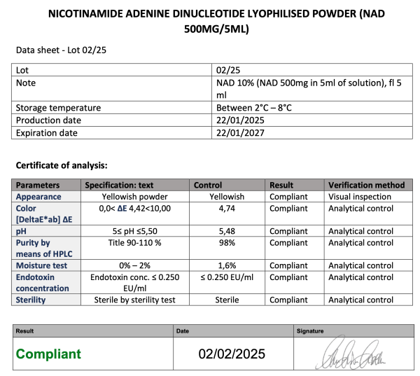500 mg NAD+-Lyophilisat (β-Nicotinamidadenindinukleotid; CAS 53-84-9) - Rückgabe ausgeschlossen!
